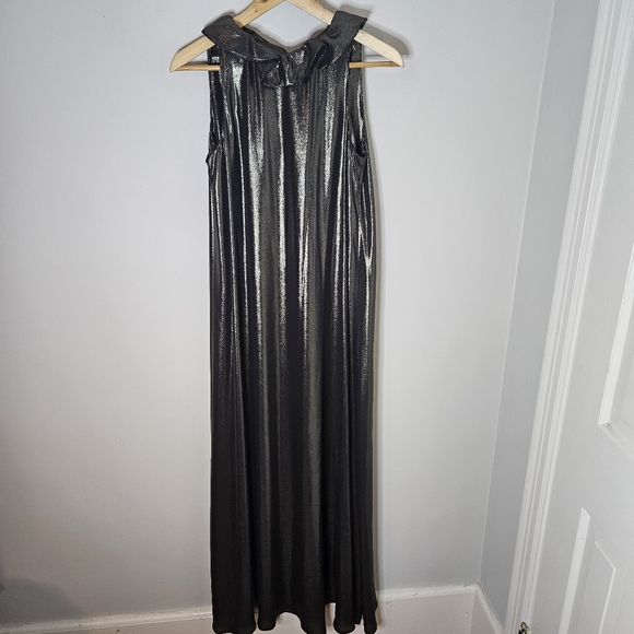 Tuckernuck Bronze Metallic Maxi Dress Bow Neck Sleeveless Column XS - Picture 1 of 6